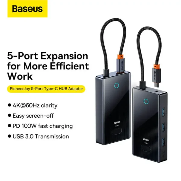 Baseus FOCUS SERIES 5-Port Type-C HUB Adapter Gray(Type-C to HDMI4K@60Hz*1+USB3.0*3+PD*1)WKYY030113