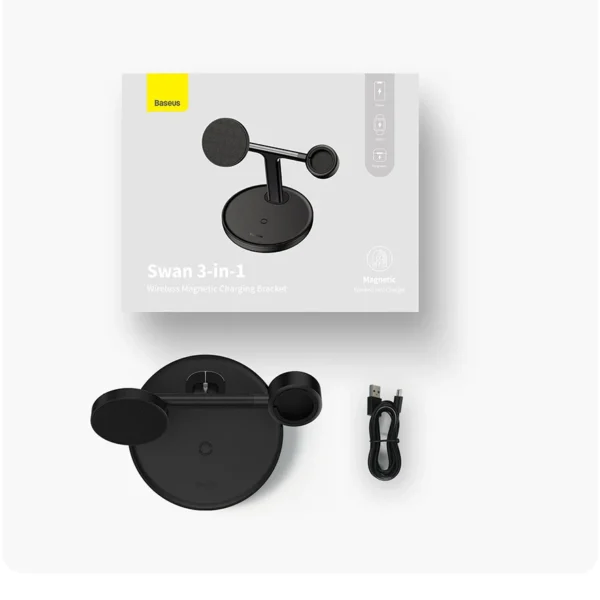 Baseus Swan 3-in-1 Wireless Magnetic Charging Bracket 20W Black Universal version ( Include:USB For type-C 3A 1m)