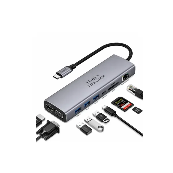Buy 11-in-1 Type-C Hub Online Pakistan with HDMI USB Ethernet Ports