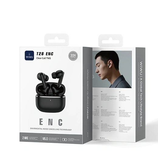 WiWU T28 ENC Dual Mic Noise Cancelling TWS Earbuds with Deep Bass In Ear Fit