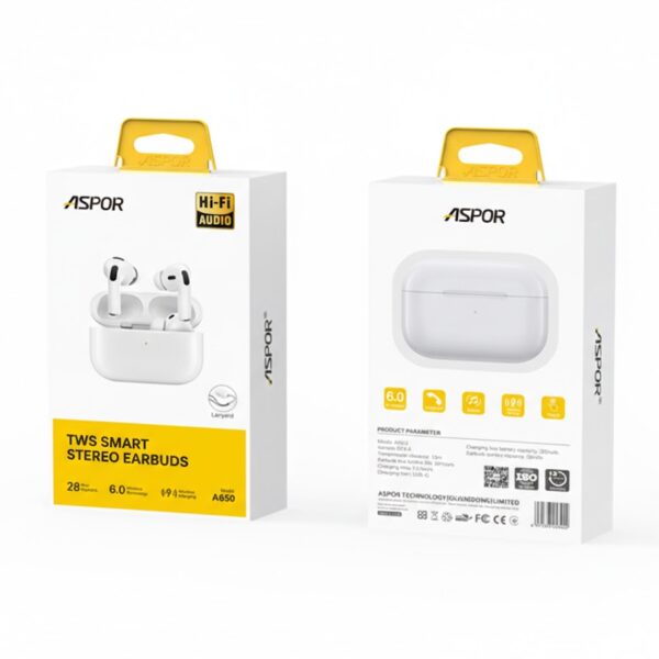 Aspor A650 Pro 3 TWS Earbuds 6.0 Connectivity wirless Charging with Lanyard