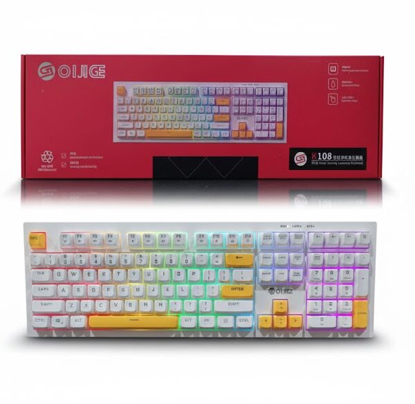 OIJIGE K108 RGB Keyboard 2026 – Premium White Wired Gaming Keyboard