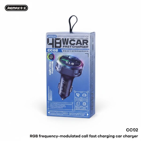 REMAX CC02 48W RGB Car Charger FM