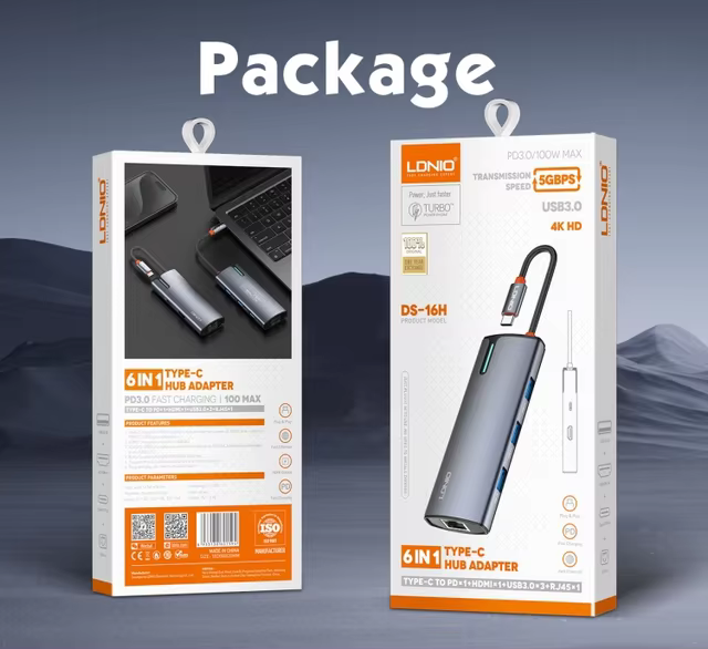 LDNIO DS16H 6in1 USB C Hub HDMI RJ45